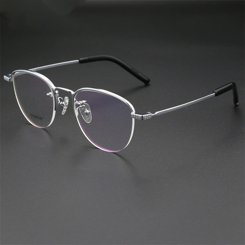 Chashma Men's Semi Rim Flat Top Round Titanium Eyeglasses 887050 - Silver
