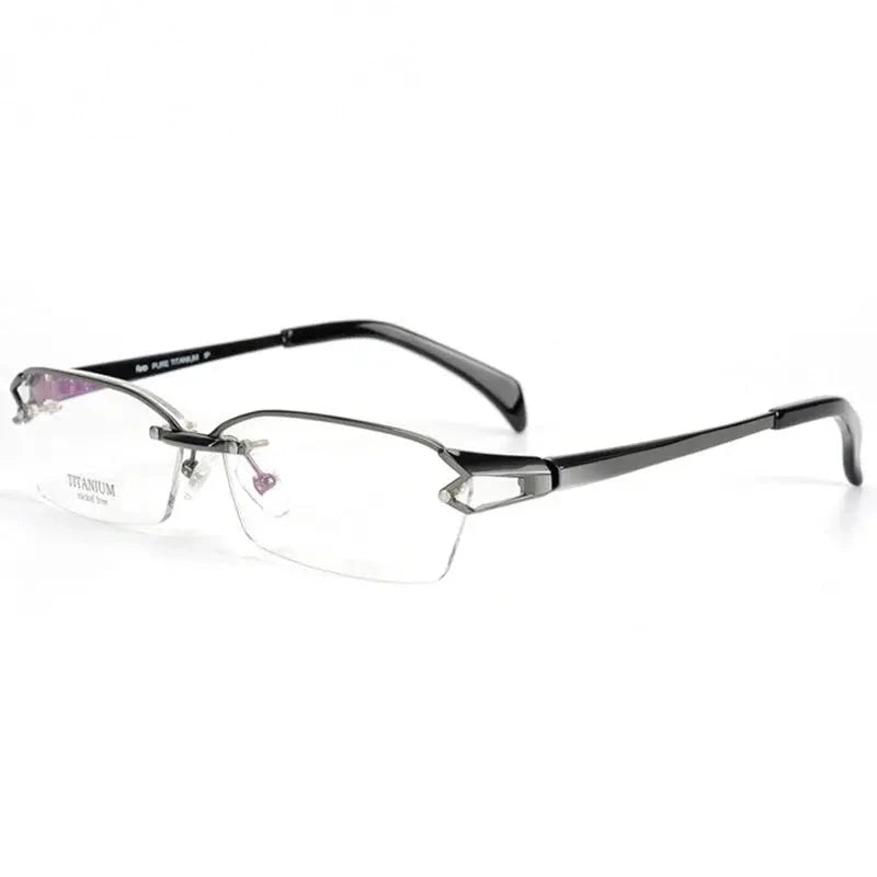 Chashma Men's Semi Rim Square Oval Titanium Acetate Eyeglasses 11437 - GRAY