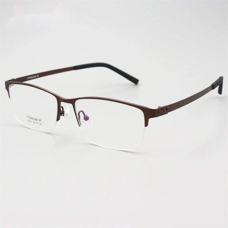Chashma Men's Semi Rim Square Screwless Titanium Eyeglasses 882347 - Coffee