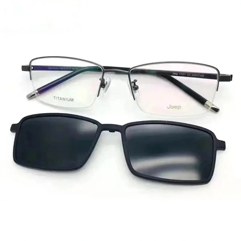 Chashma Men's Semi Rim Square Titanium Eyeglasses Clip On Sunglasses 887071 - Gray