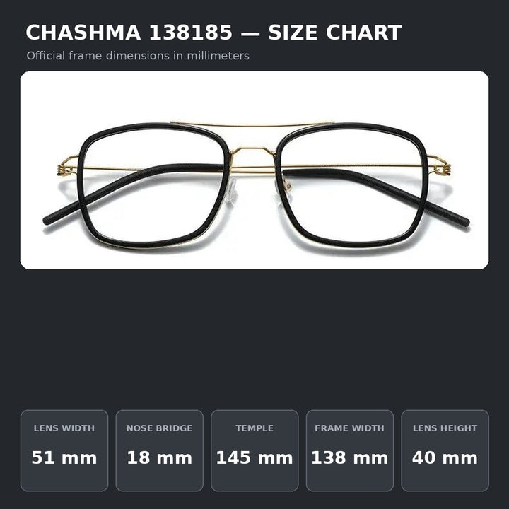 Chashma Ochki 138185 Eyeglasses — Frame Dimensions and Sizing Chart