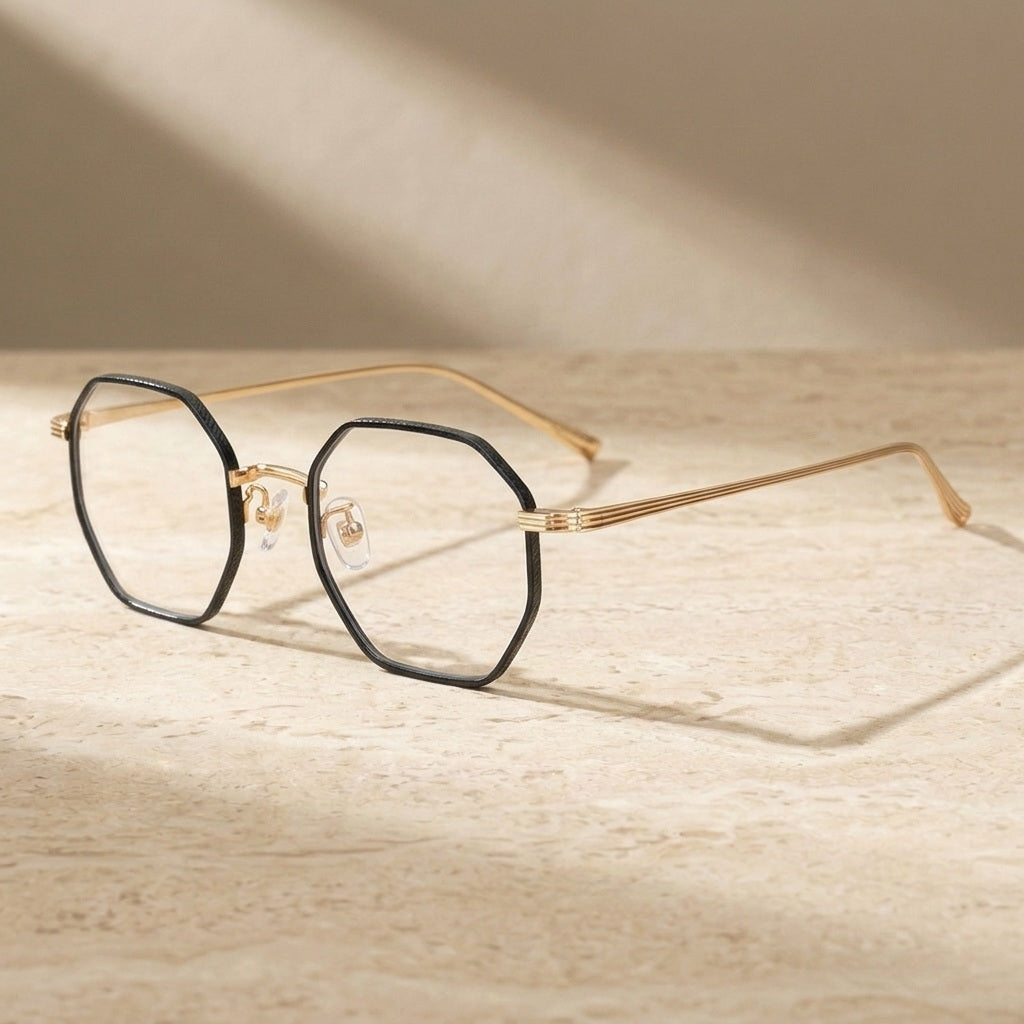Chashma Ochki 158 Black with Gold Eyeglasses — view 1 | FuzWeb