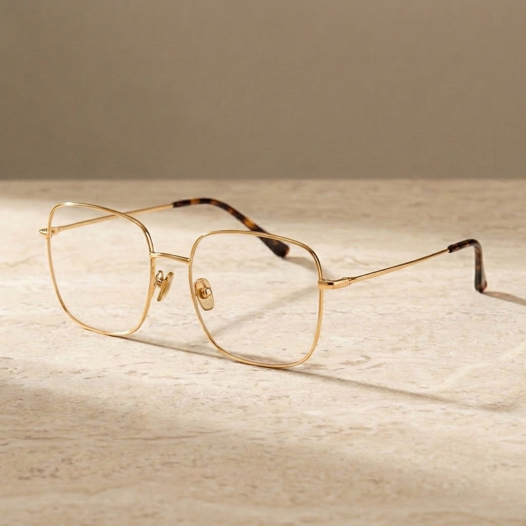 Chashma Ochki Women's Full Rim Round Square Titanium Eyeglasses 18 - Gold — view 2 | Chashma Ochki at FuzWeb