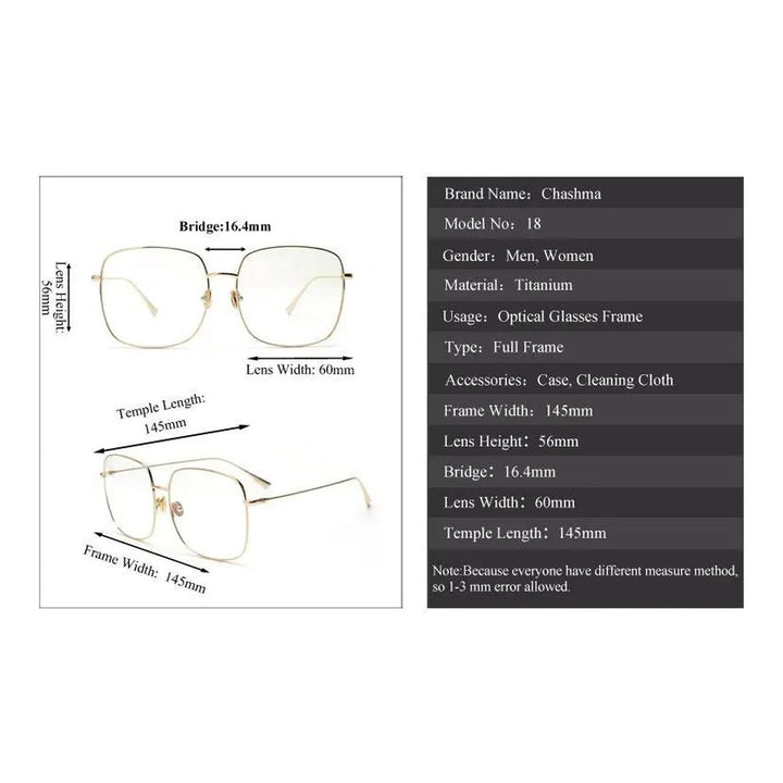 Chashma Ochki 18 Eyeglasses — Frame Dimensions and Sizing Chart