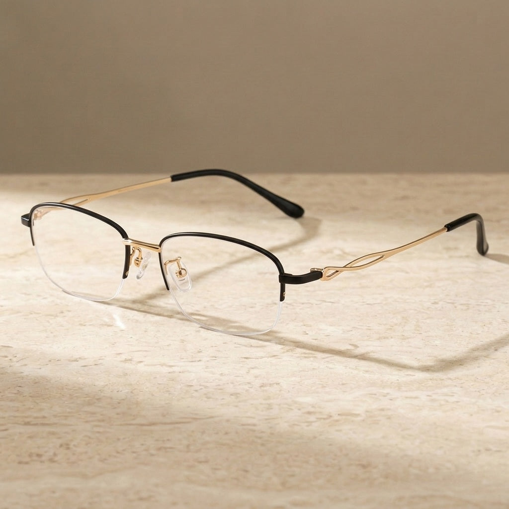 Chashma Ochki Women's Semi Rim Square Titanium Eyeglasses 1836 - Black — view 1 | Chashma Ochki at FuzWeb