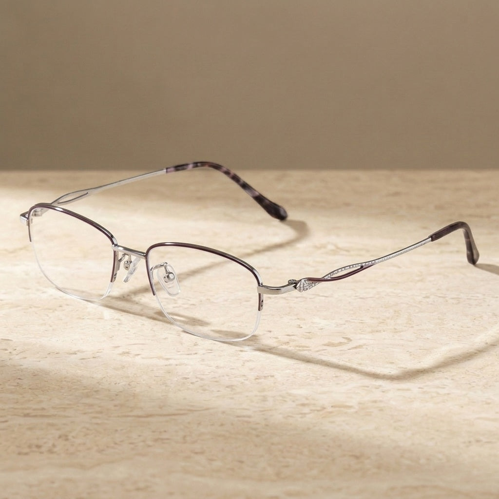 Chashma Ochki Women's Semi Rim Square Titanium Eyeglasses 1836 - Purple Silver — view 2 | Chashma Ochki at FuzWeb
