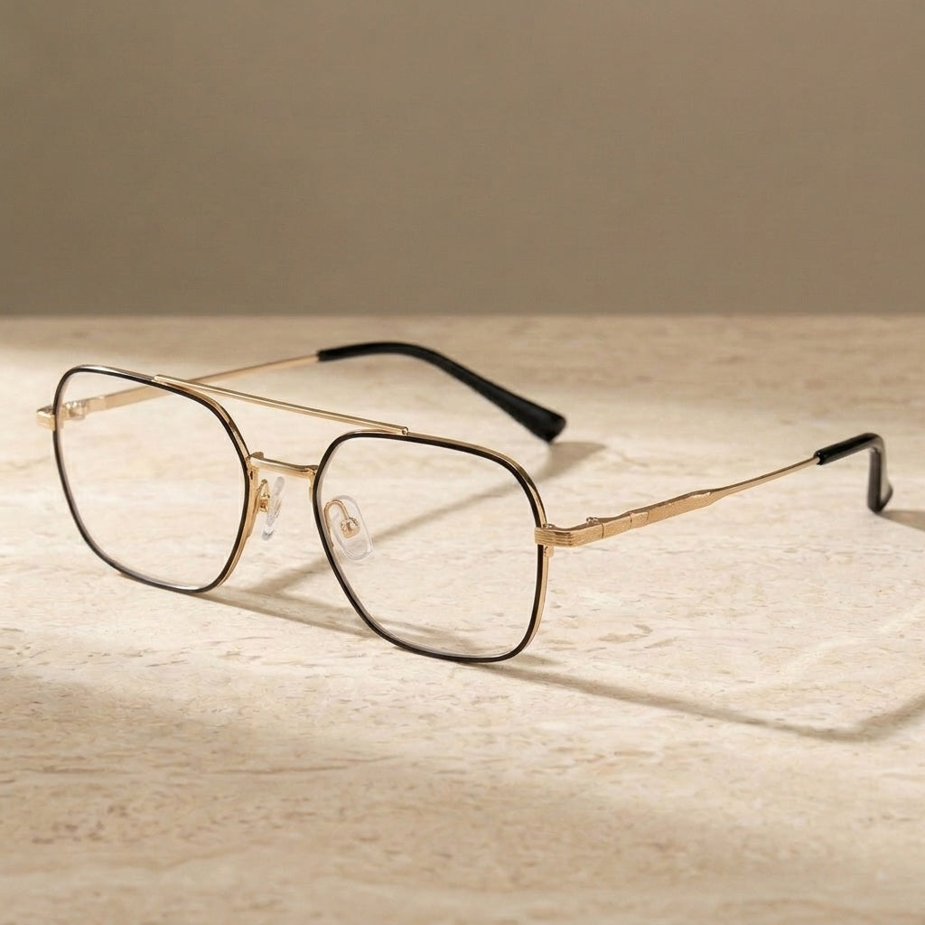 Chashma Ochki Men's Full Rim Square Double Bridge Titanium Eyeglasses 305228 - Black Gold — view 2 | Chashma Ochki at FuzWeb