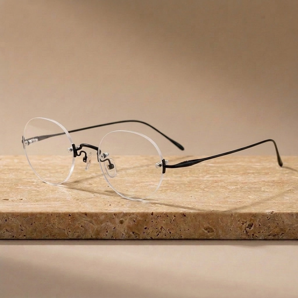Chashma Ochki Women's Rimless Oval Round Titanium Eyeglasses 311869 - Black — view 2 | Chashma Ochki at FuzWeb