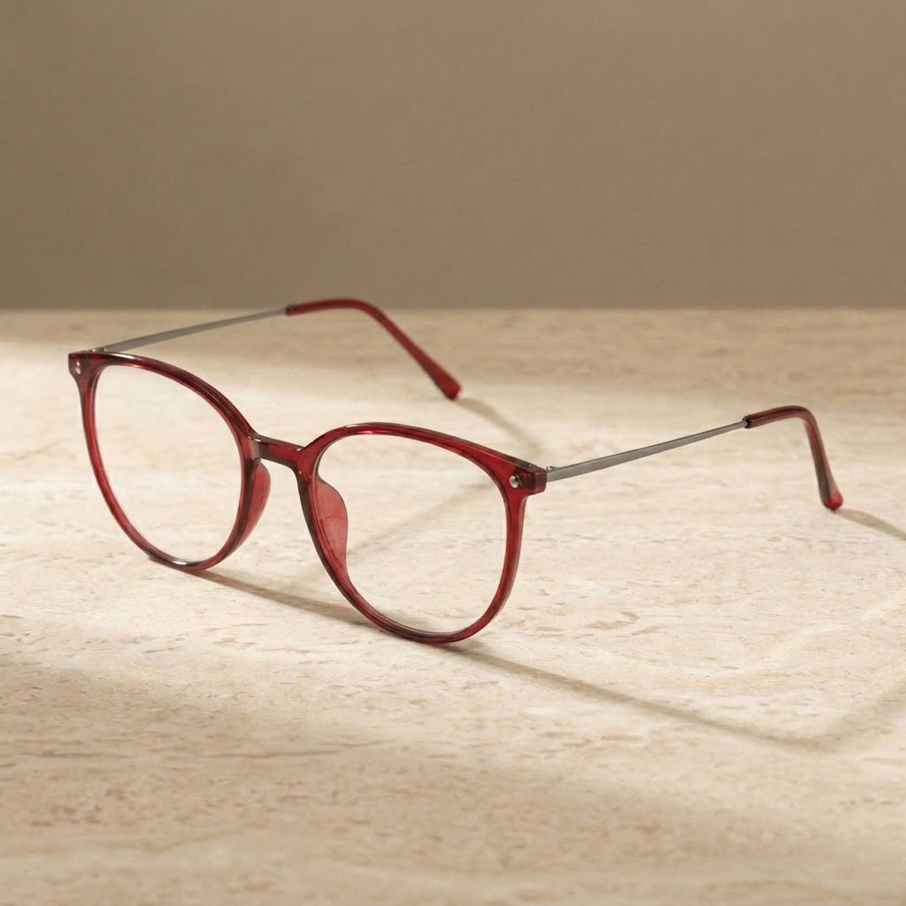 Chashma Ochki Unisex Full Rim Round Ultem Titanium Eyeglasses 312155 - Wine Red — view 2 | Chashma Ochki at FuzWeb
