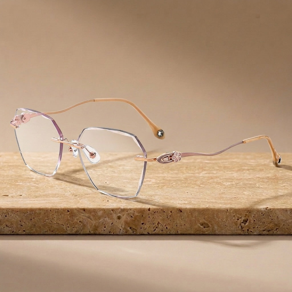 Chashma Ochki Women's Rimless Polygon Titanium Eyeglasses 315611 - Gold-Pink — view 1 | Chashma Ochki at FuzWeb