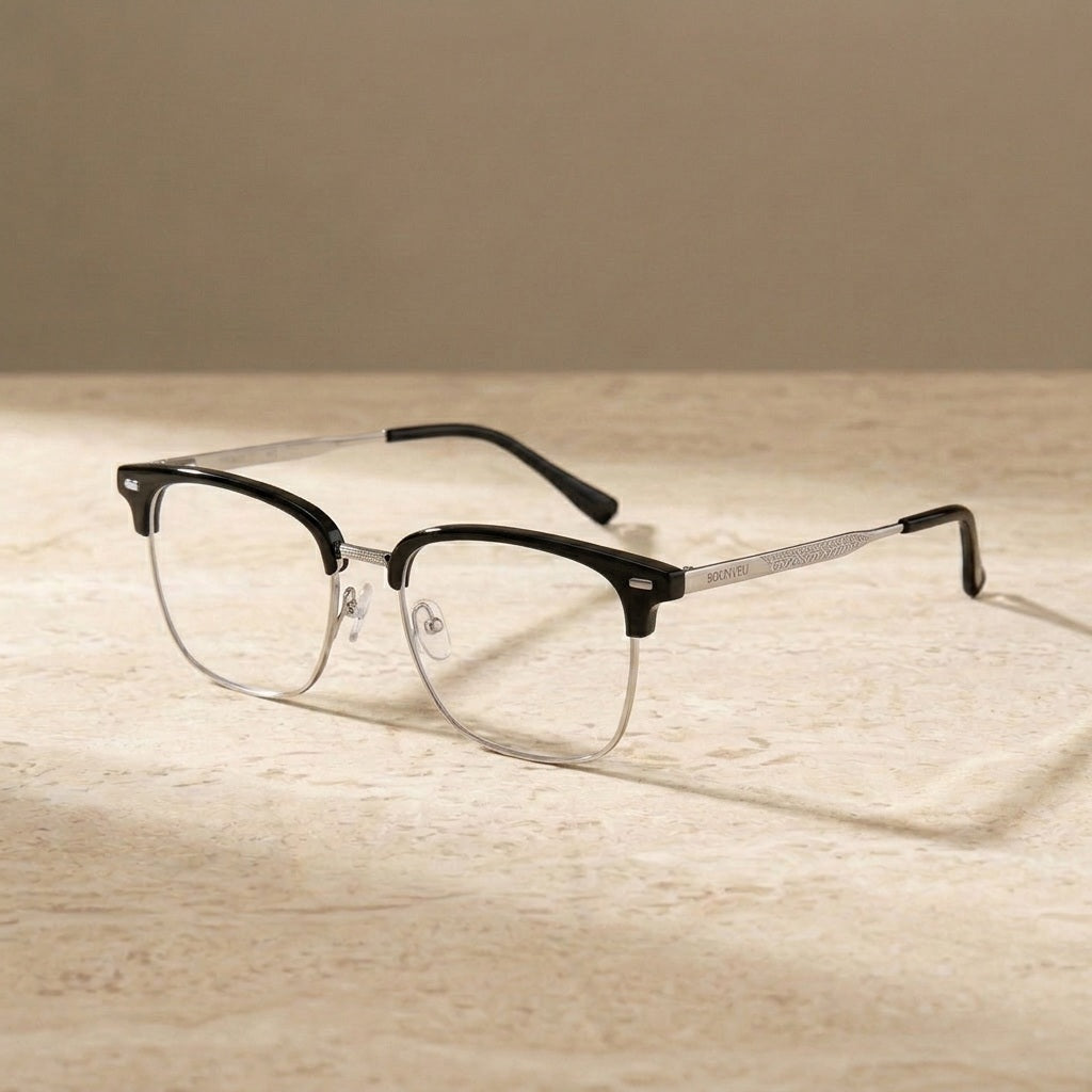 Chashma Ochki Unisex Full Rim Square Acetate Titanium Eyeglasses 317001 - Black Silver — view 2 | Chashma Ochki at FuzWeb