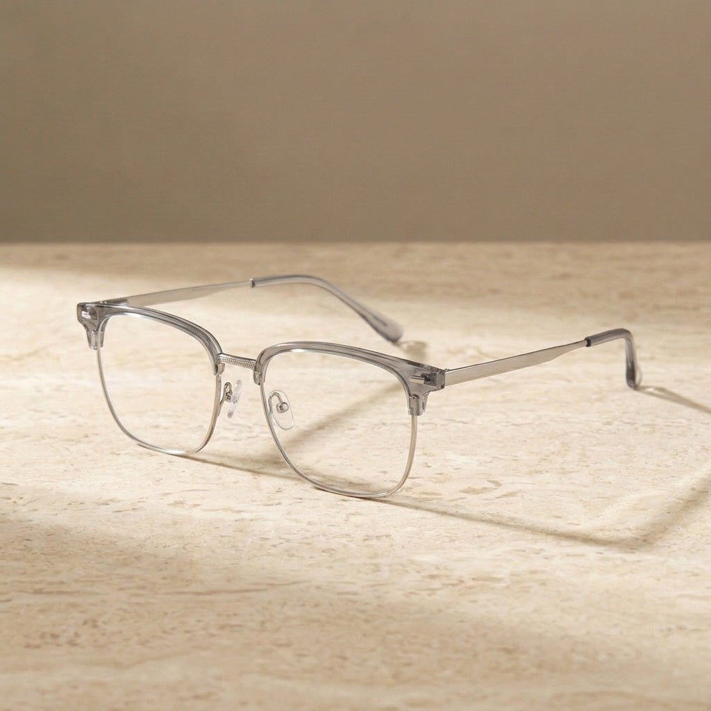 Chashma Ochki Unisex Full Rim Square Acetate Titanium Eyeglasses 317001 - Gray Silver — view 1 | Chashma Ochki at FuzWeb