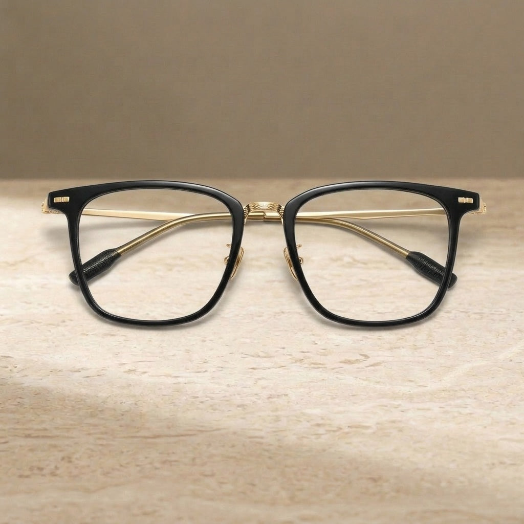 Chashma Ochki Unisex Full Rim Square Tr 90 Titanium Eyeglasses 331020 - Black Gold — view 2 | Chashma Ochki at FuzWeb
