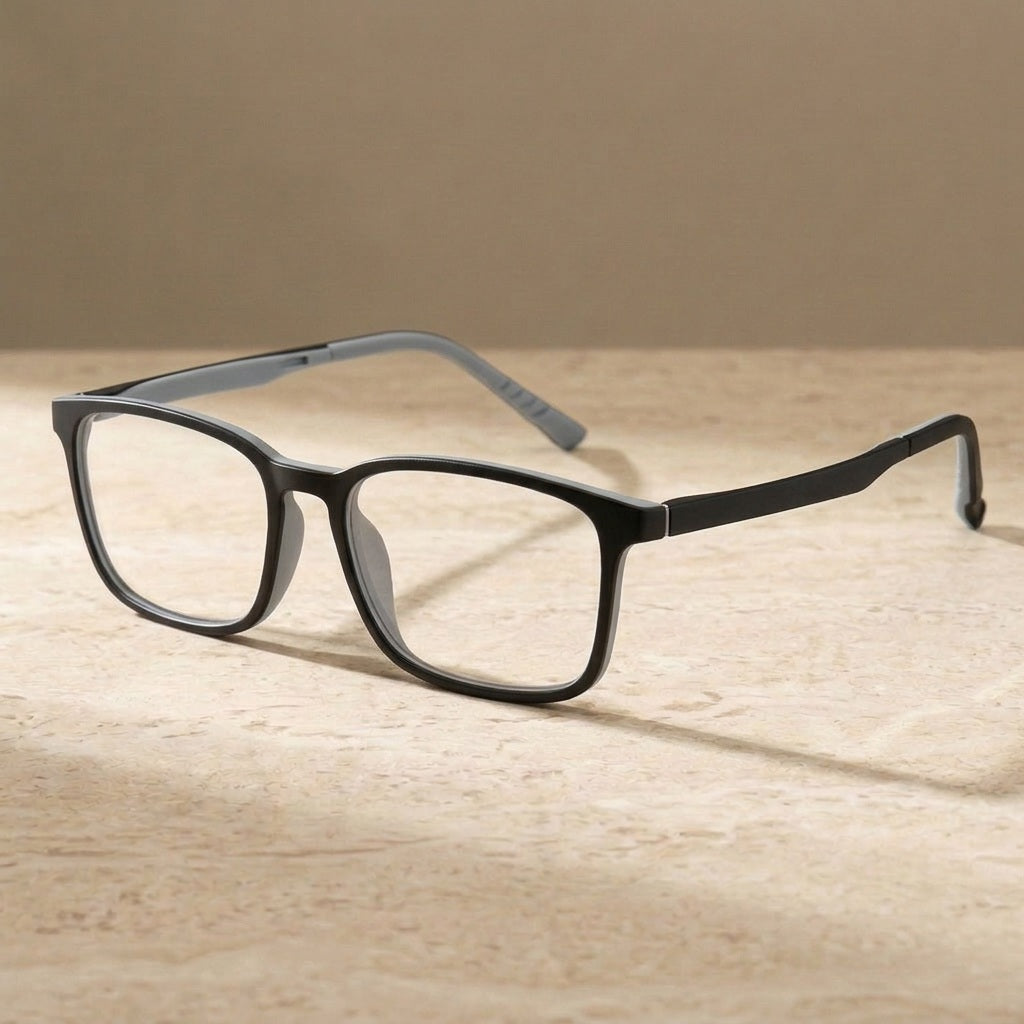 Chashma Ochki Unisex Full Rim Square Tr 90 Titanium Eyeglasses 36610 - Black Gray — view 2 | Chashma Ochki at FuzWeb