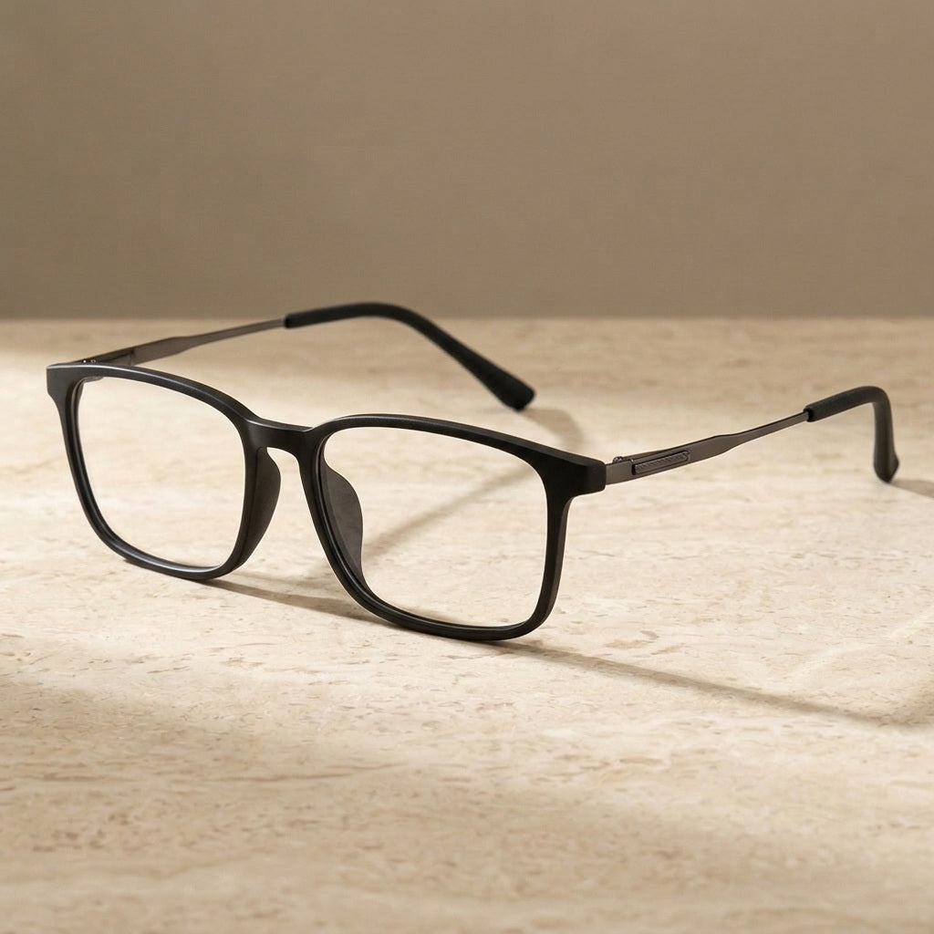 Chashma Ochki Unisex Full Rim Square Tr 90 Titanium Eyeglasses 36610 - Matte Black — view 1 | Chashma Ochki at FuzWeb
