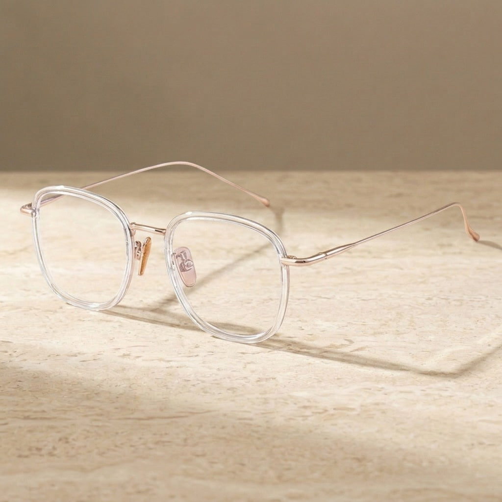 Chashma Ochki Unisex Full Rim Square Acetate Titanium Eyeglasses 388037 - Transp-Rose Gold — view 1 | Chashma Ochki at FuzWeb