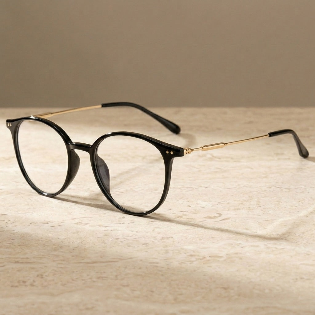 Chashma Ochki Women's Full Rim Round Tr 90 Titanium Eyeglasses 390045 - Bright Black-C1 — view 1 | Chashma Ochki at FuzWeb