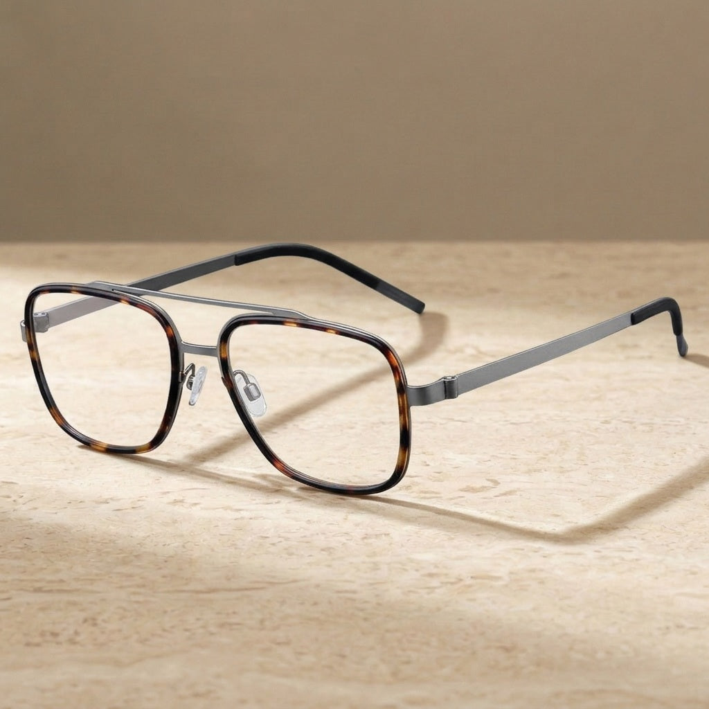 Chashma Ochki Unisex Full Rim Square Double Bridge Titanium Eyeglasses 49911 - Gay-Leopard — view 1 | Chashma Ochki at FuzWeb
