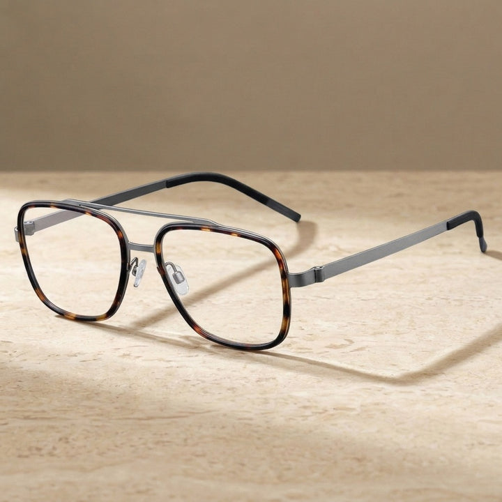 Chashma Ochki Unisex Full Rim Square Double Bridge Titanium Eyeglasses 49911 - Gay-Leopard — view 1 | Chashma Ochki at FuzWeb
