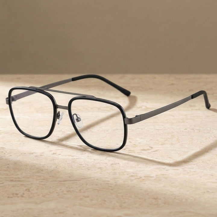 Chashma Ochki Unisex Full Rim Square Double Bridge Titanium Eyeglasses 49911 - Gray -Black — view 4 | Chashma Ochki at FuzWeb