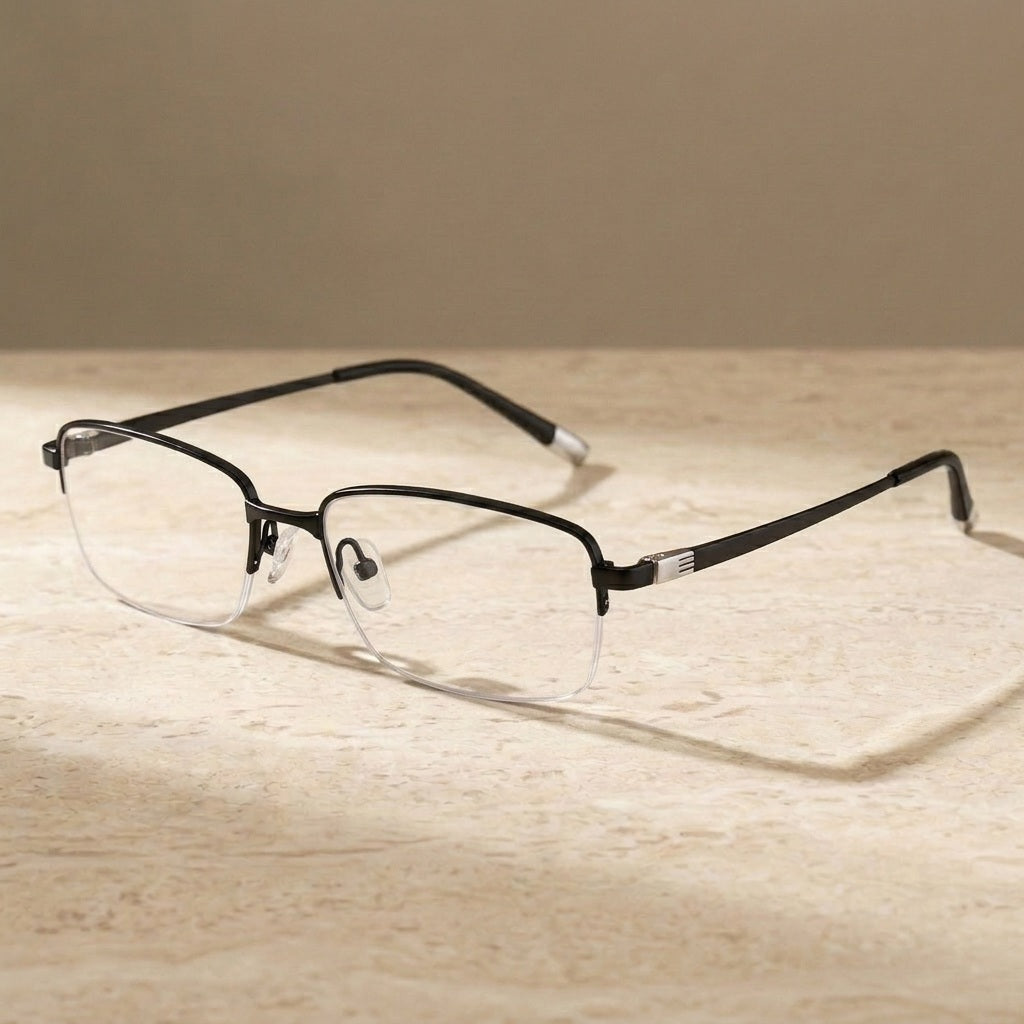 Chashma Ochki Women's Semi Rim Polygon Square Titanium Eyeglasses 627040 - Black — view 2 | Chashma Ochki at FuzWeb