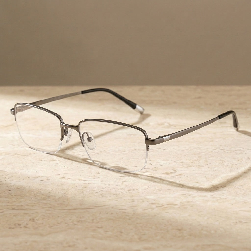 Chashma Ochki Women's Semi Rim Polygon Square Titanium Eyeglasses 627040 - Gray — view 1 | Chashma Ochki at FuzWeb