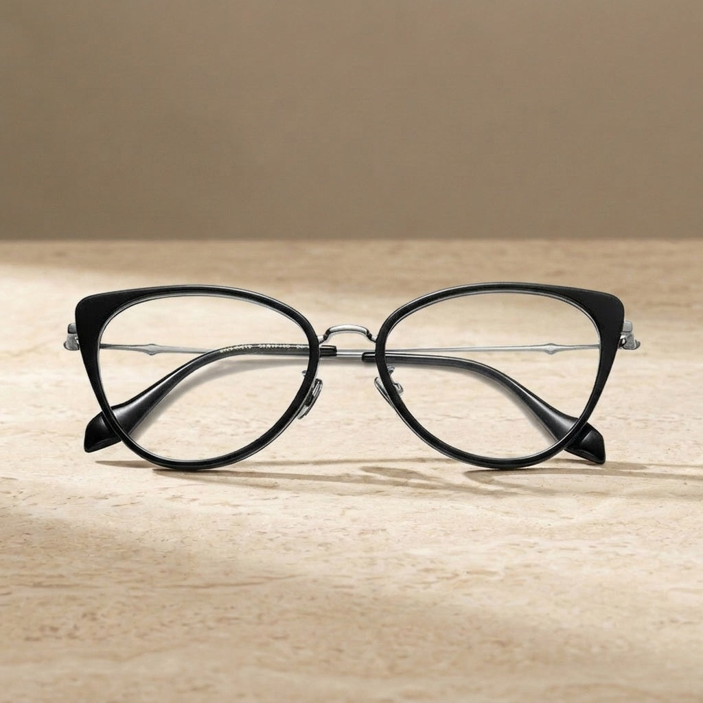 Chashma Ochki Women's Full Rim Oval Cat Eye Acetate Eyeglasses 66024 - Black — view 1 | Chashma Ochki at FuzWeb