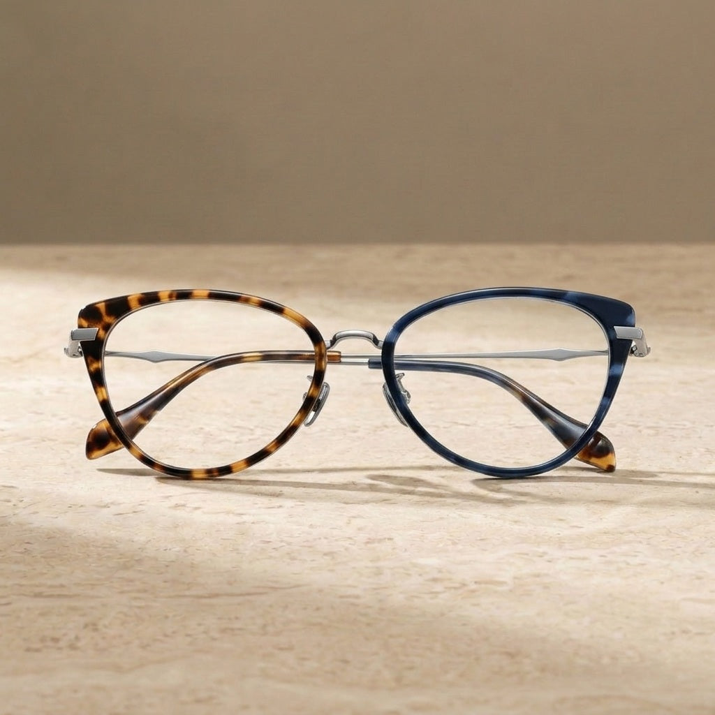 Chashma Ochki Women's Full Rim Oval Cat Eye Acetate Eyeglasses 66024 - Blue Leopard — view 2 | Chashma Ochki at FuzWeb