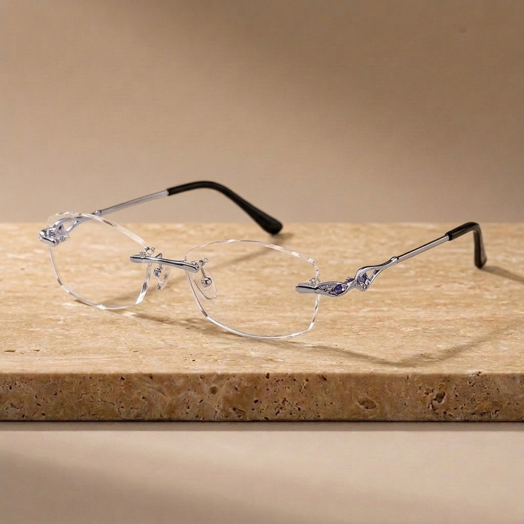 Chashma Ochki Women's Rimless Oval Titanium Eyeglasses 80159 - Blue — view 2 | Chashma Ochki at FuzWeb