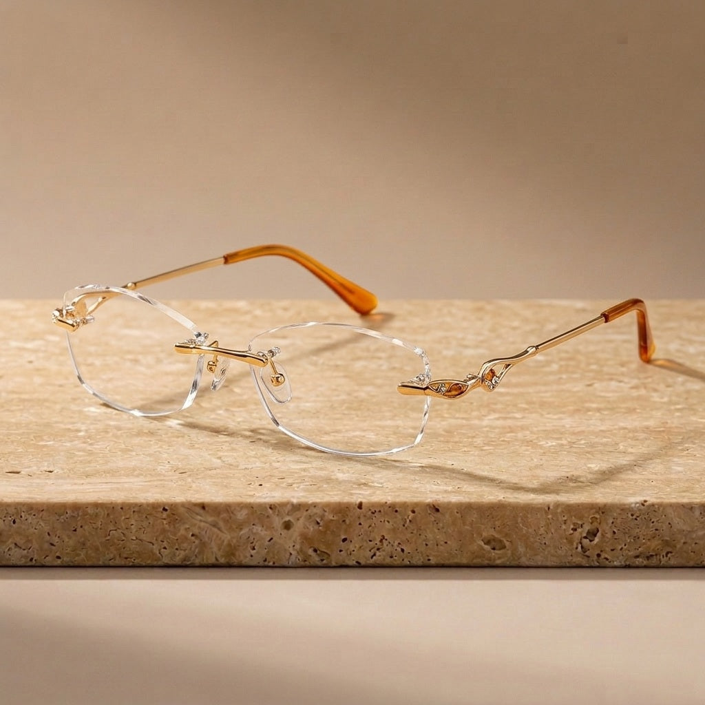 Chashma Ochki Women's Rimless Oval Titanium Eyeglasses 80159 - Orange — view 1 | Chashma Ochki at FuzWeb