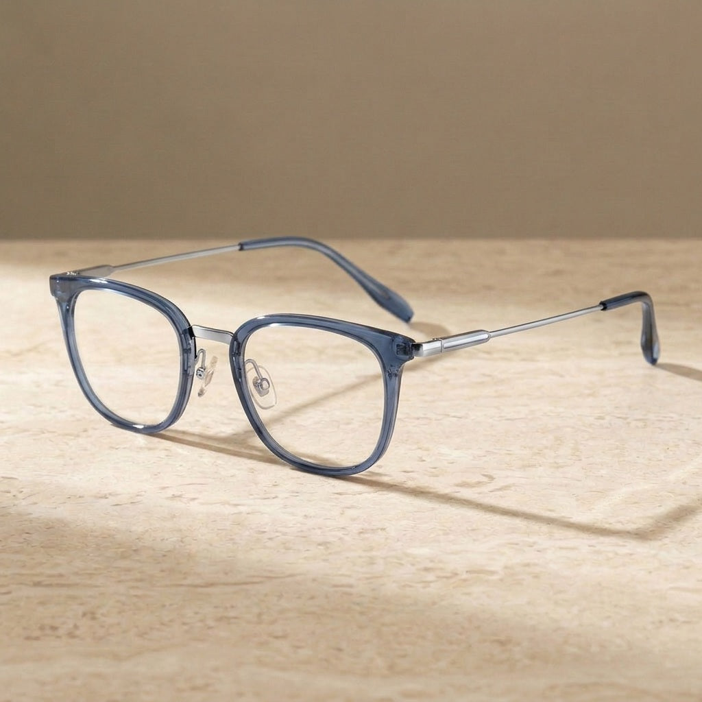 Chashma Ochki Women's Full Rim Square Acetate Titanium Eyeglasses 802506 - Blue-Silver — view 2 | Chashma Ochki at FuzWeb