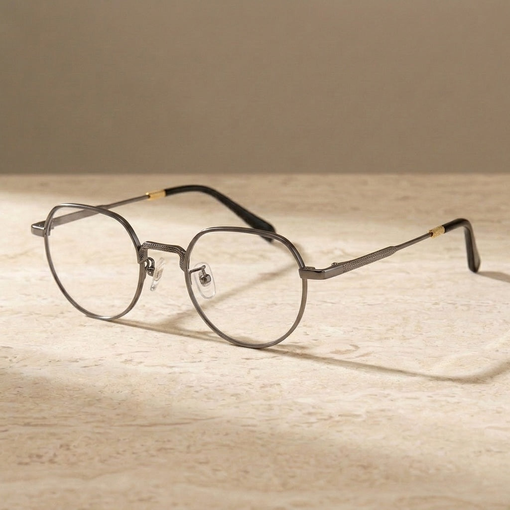 Chashma Ochki 880066 Flat Top Round Eyeglasses in Black-Gun — view 4 | Chashma Ochki at FuzWeb