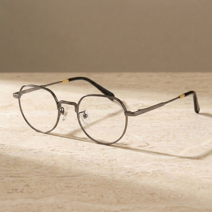 Chashma Ochki 880066 Flat Top Round Eyeglasses in Black-Gun — view 4 | Chashma Ochki at FuzWeb