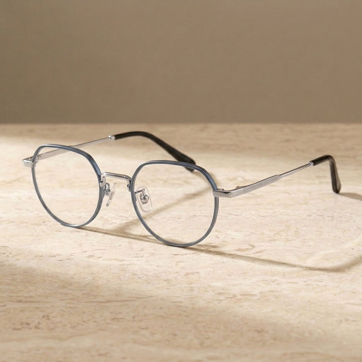 Chashma Ochki 880066 Flat Top Round Eyeglasses in Blue-Silver — view 5 | Chashma Ochki at FuzWeb