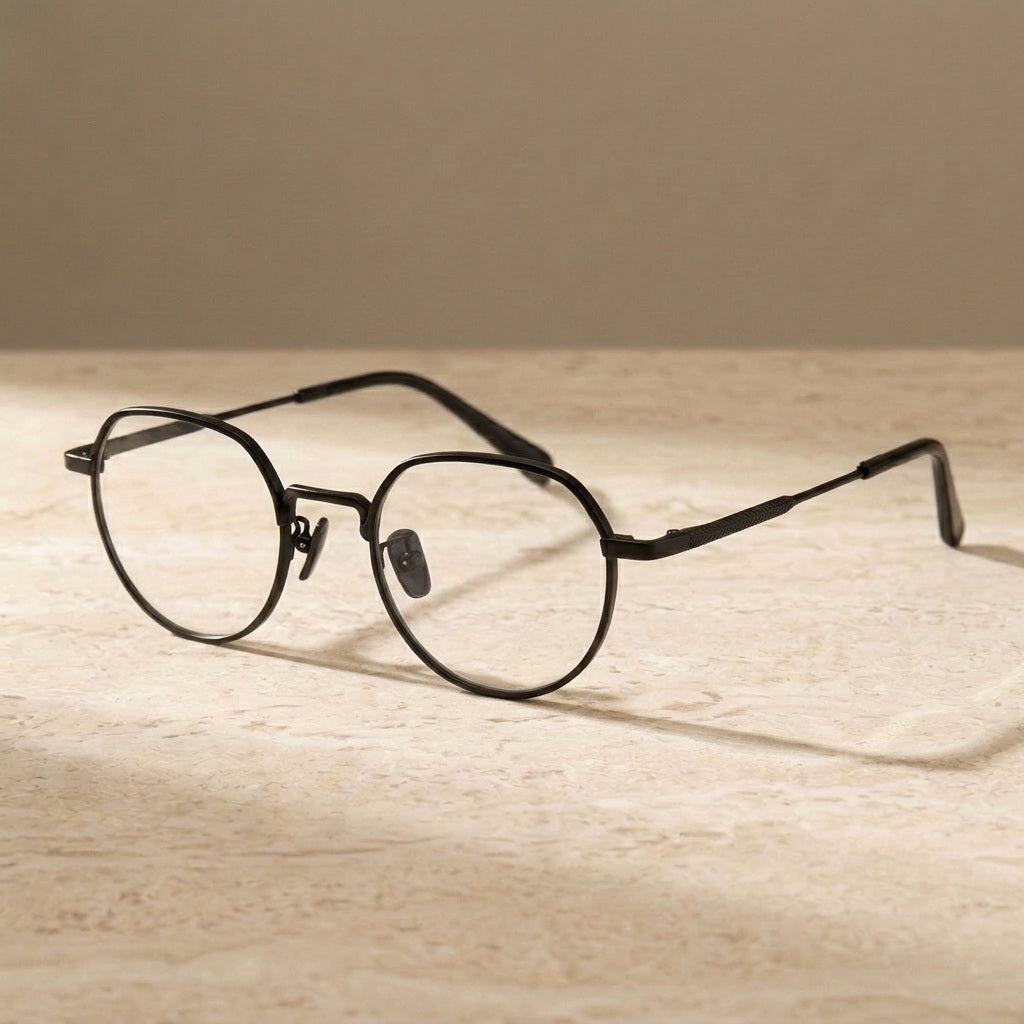Chashma Ochki Women's Full Rim Flat Top Round Titanium Eyeglasses 880066 - Matte-Black — view 2 | Chashma Ochki at FuzWeb