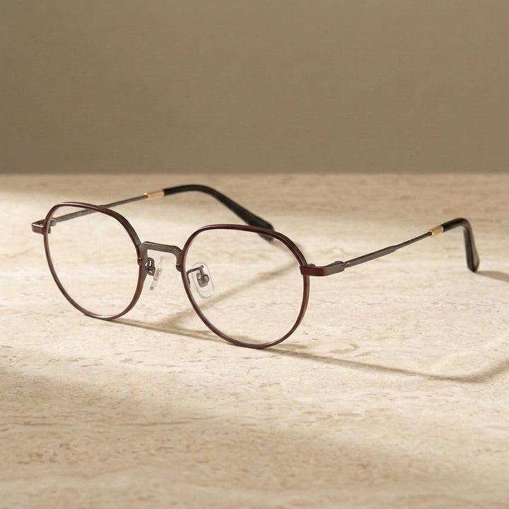 Chashma Ochki 880066 Flat Top Round Eyeglasses in Red-Gun — view 3 | Chashma Ochki at FuzWeb