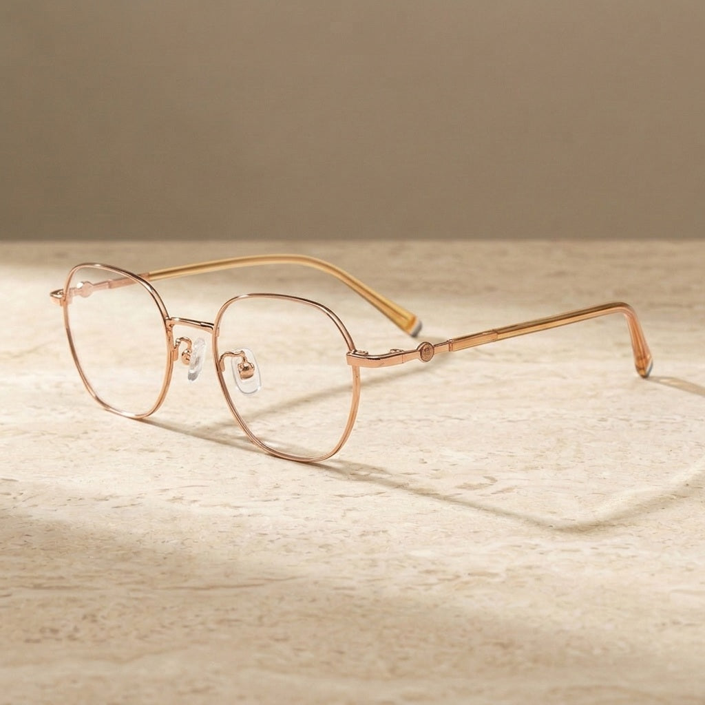Chashma Ochki Unisex Youth's Full Rim Polygon Titanium Eyeglasses 881028 - Rose Gold — view 1 | Chashma Ochki at FuzWeb
