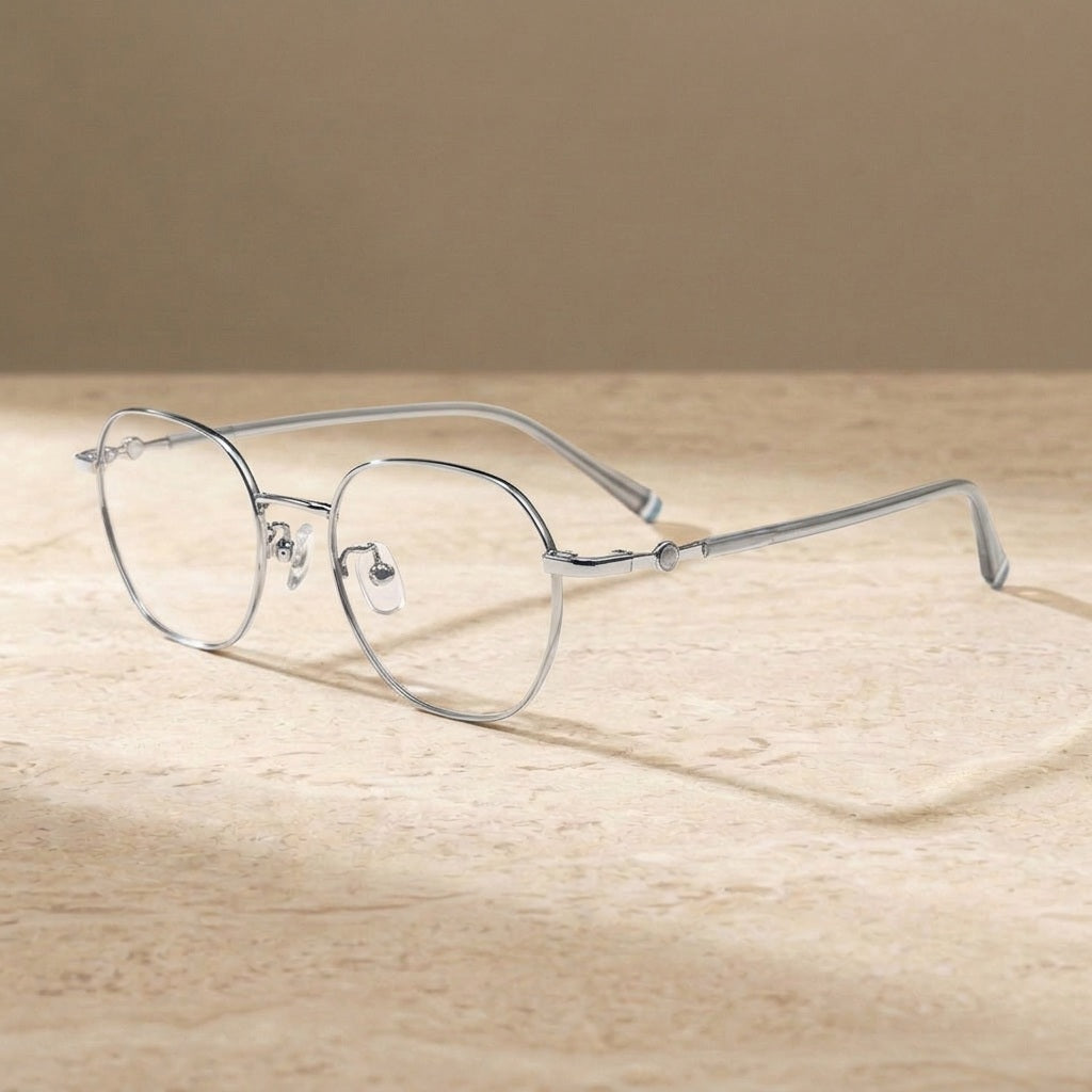 Chashma Ochki Unisex Youth's Full Rim Polygon Titanium Eyeglasses 881028 - Silver — view 2 | Chashma Ochki at FuzWeb