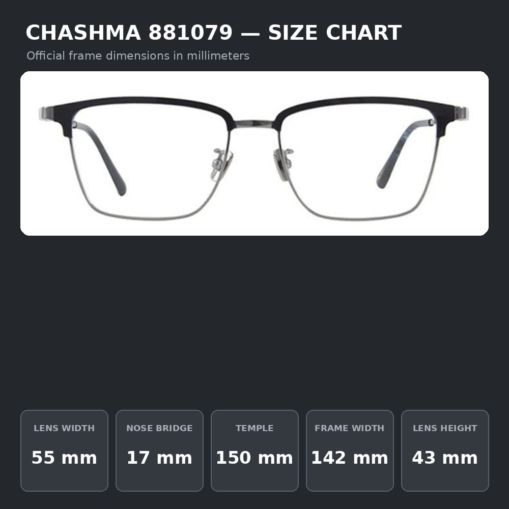 Chashma Ochki 881079 Eyeglasses — Frame Dimensions and Sizing Chart