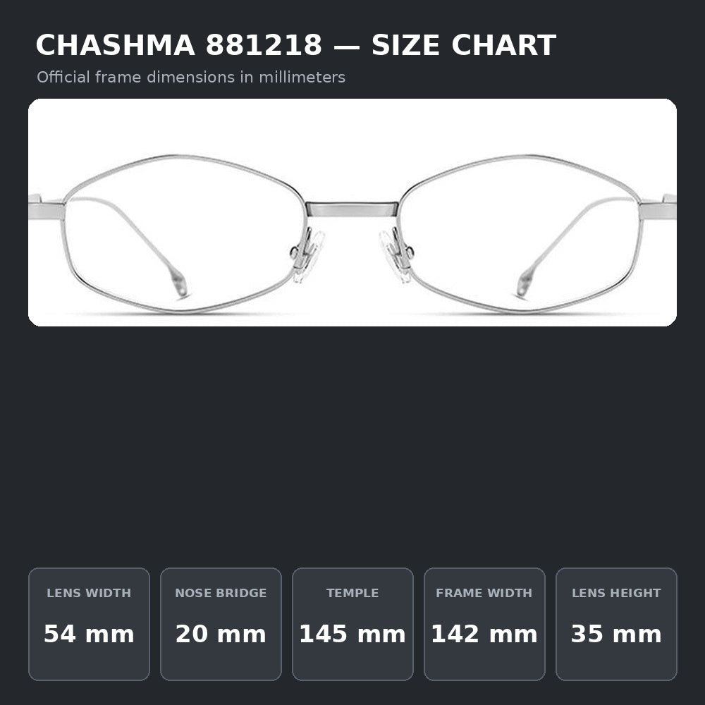 Chashma Ochki 881218 Eyeglasses — Frame Dimensions and Sizing Chart