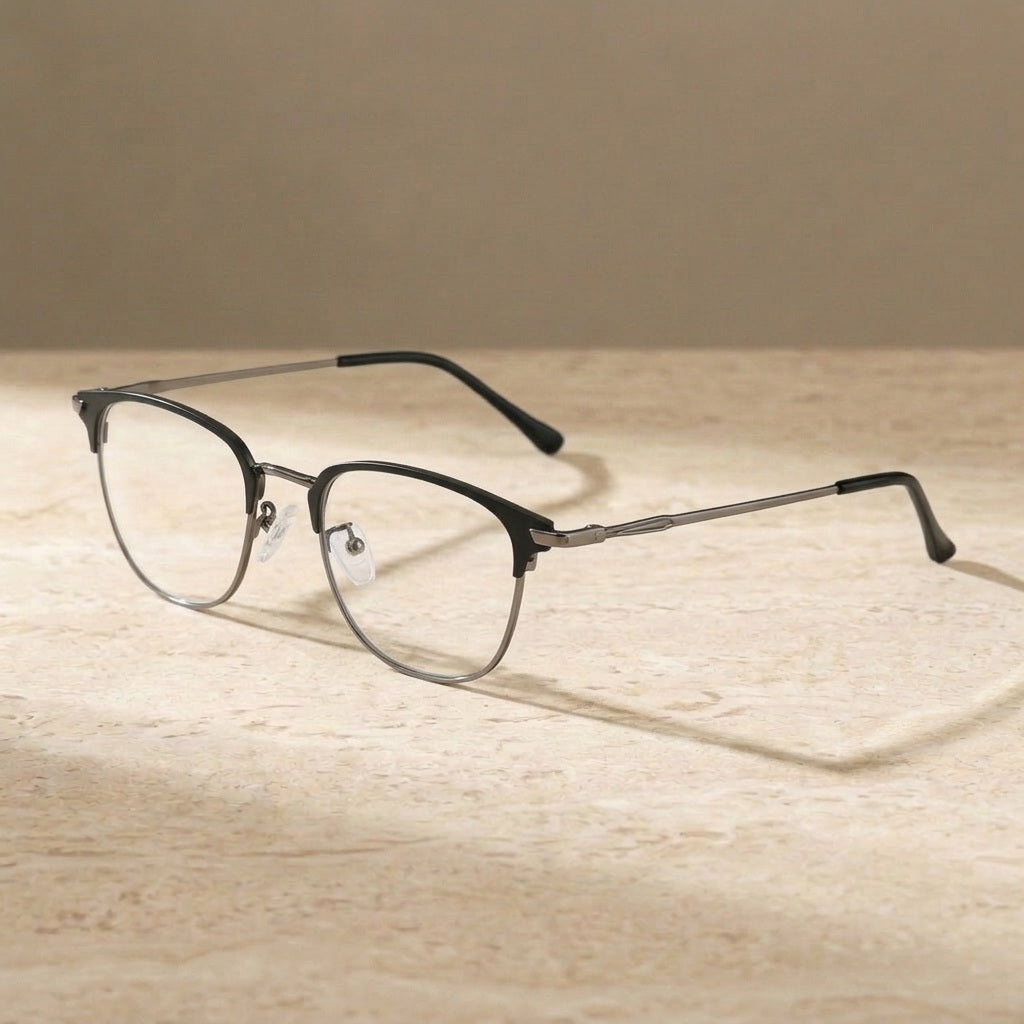 Chashma Ochki Unisex Full Rim Oval Square Alloy Eyeglasses 883389 - Black with Gray — view 2 | Chashma Ochki at FuzWeb