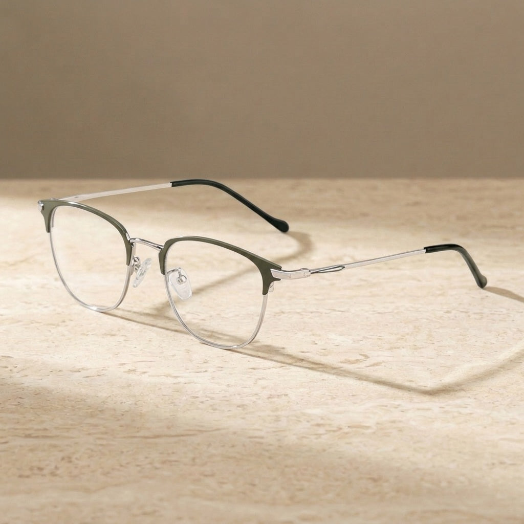 Chashma Ochki Unisex Full Rim Oval Square Alloy Eyeglasses 883389 - Green Gray — view 1 | Chashma Ochki at FuzWeb
