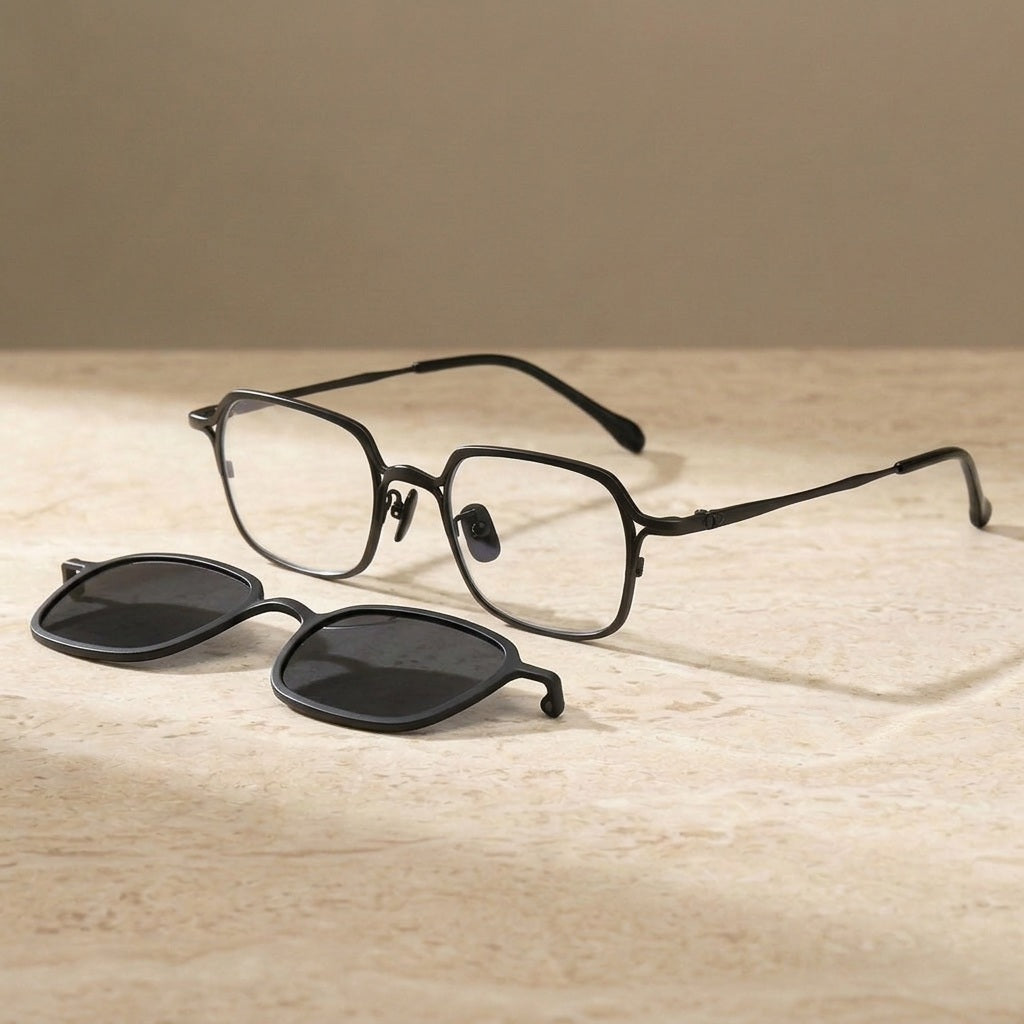 Chashma Ochki 885969 Square Clip On Eyeglasses in Black-Gray Clip — view 3 | Chashma Ochki at FuzWeb