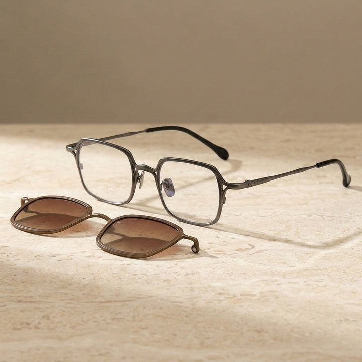 Chashma Ochki 885969 Square Clip On Eyeglasses in Gray-Brown Clip — view 1 | Chashma Ochki at FuzWeb