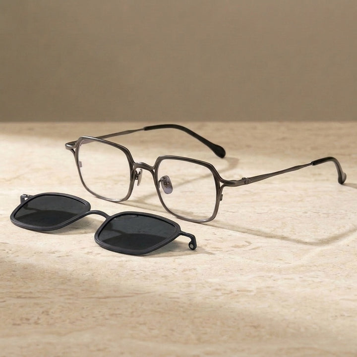 Chashma Ochki 885969 Square Clip On Eyeglasses in Gray-Gray Clip — view 2 | Chashma Ochki at FuzWeb