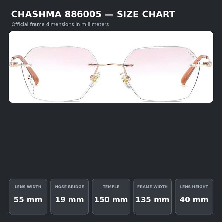 Chashma Ochki 886005 Eyeglasses — Frame Dimensions and Sizing Chart