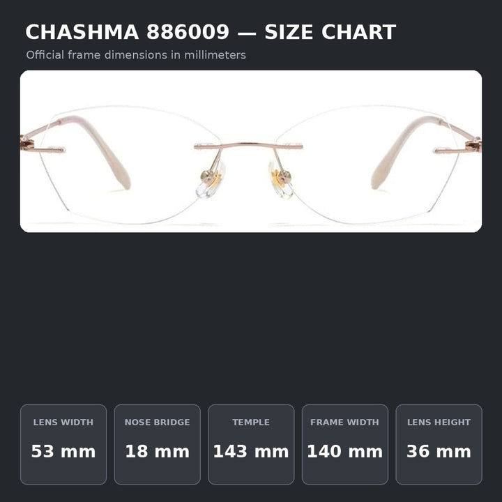 Chashma Ochki 886009 Eyeglasses — Frame Dimensions and Sizing Chart