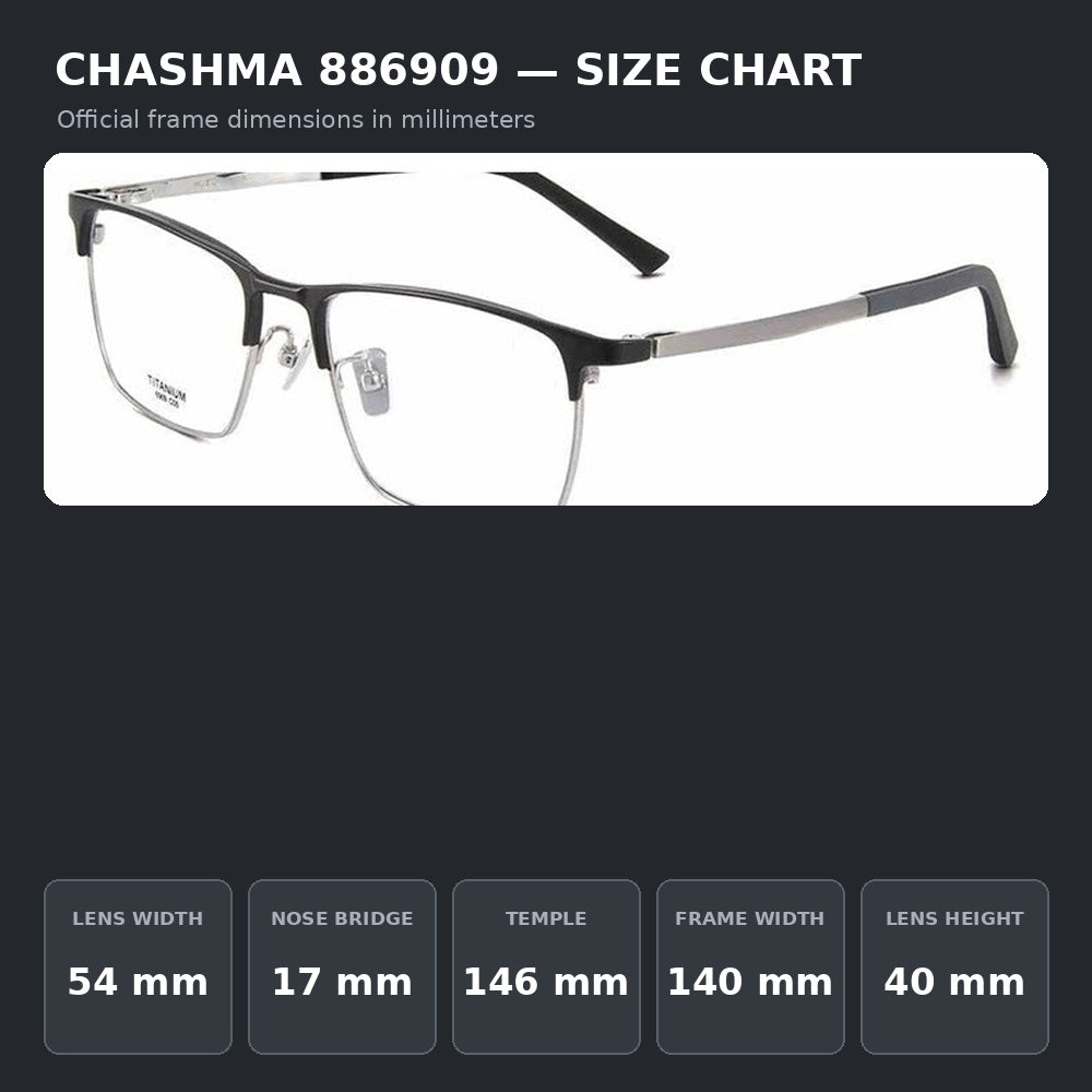 Chashma Ochki 886909 Eyeglasses — Frame Dimensions and Sizing Chart