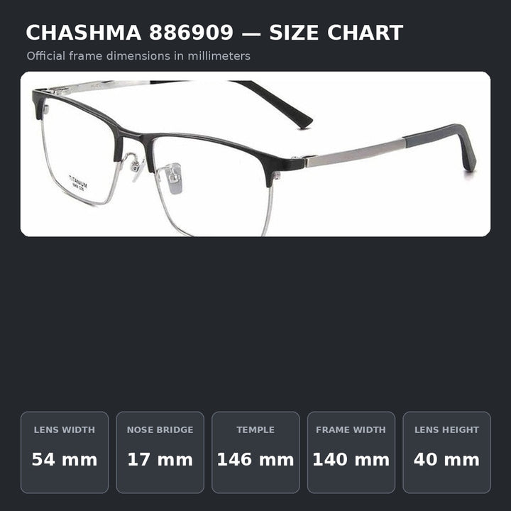 Chashma Ochki 886909 Eyeglasses — Frame Dimensions and Sizing Chart