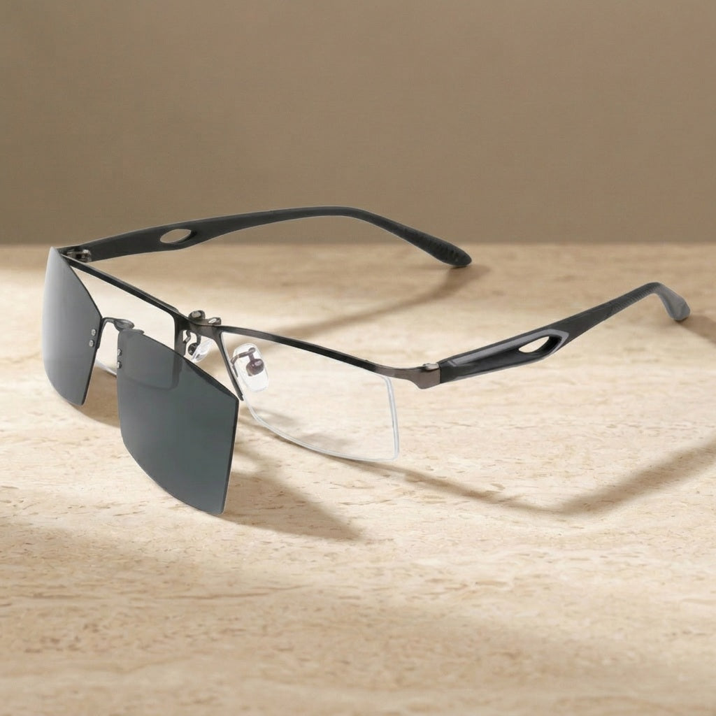 Chashma Ochki Women's Semi Rim Square Alloy Eyeglasses Clip On Sunglasses 889320 - Gray — view 1 | Chashma Ochki at FuzWeb